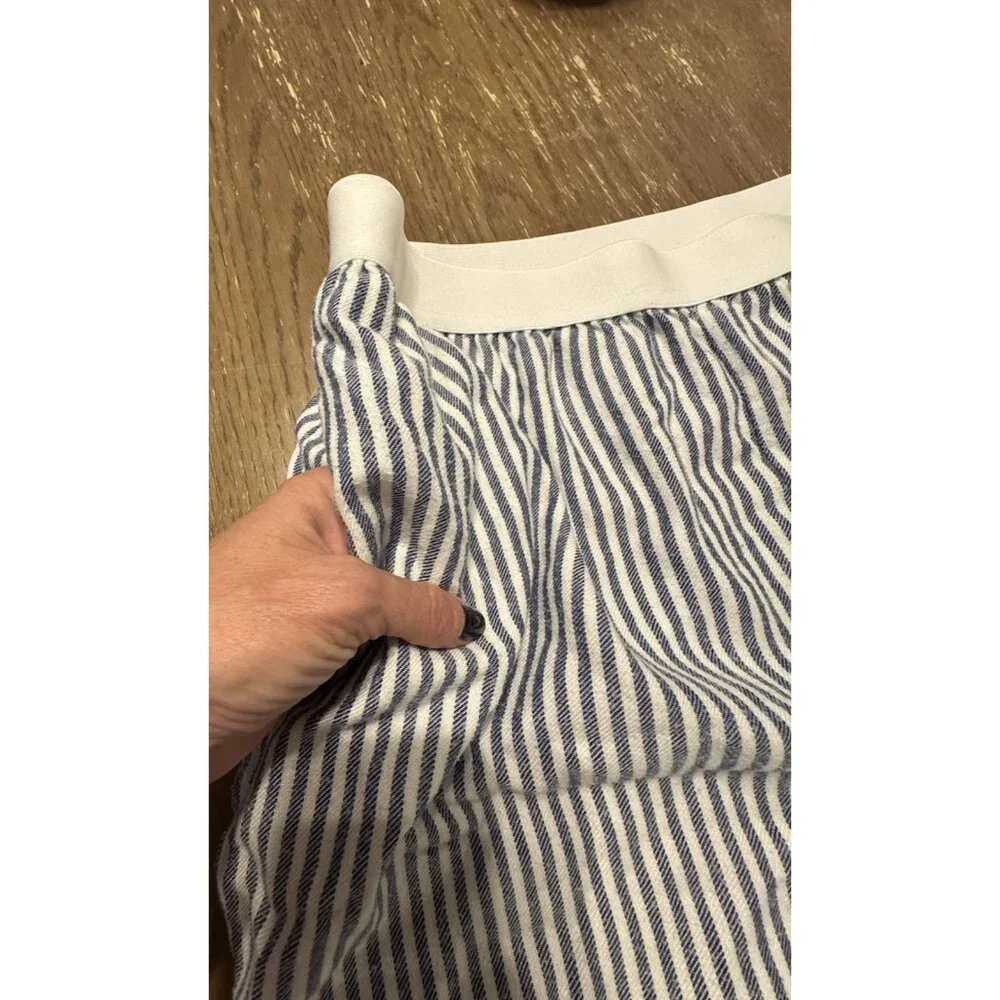 HG Striped Wide Leg Pull On Elastic Waist Blue White Railroad XL Casual Pant - Picture 3 of 10